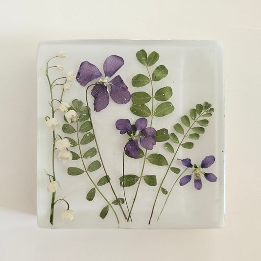 Z003 Violets Forever with Lily of the Valley (1 of 5) Limited to 5 this season – 3D Resin Flower Shadow Box